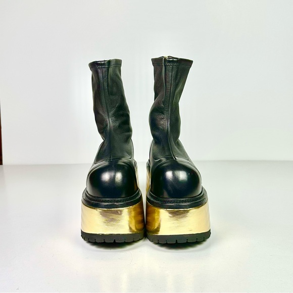 Balmain Black Leather & Gold Mettalic Platform Ankle Boots Women’s NEW - Picture 4 of 12